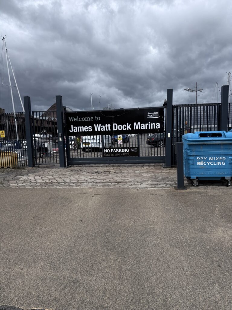 The gate into James Watt Dock Marina at Greenock, a survivor of the dock's Victorian industrial past