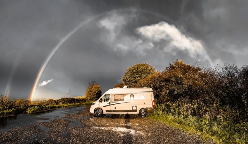 A rainbow over the moorland on Dartmoor, Devon